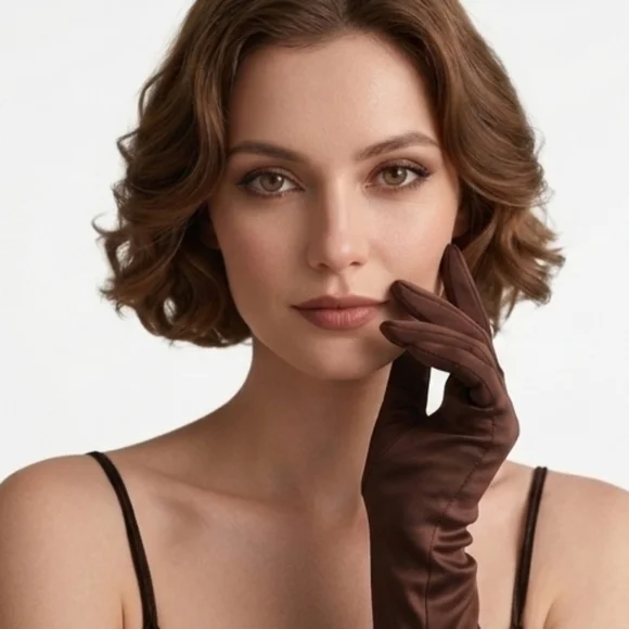 Beloved Millinery Luxurious Brown Satin Opera Elbow Evening Gloves